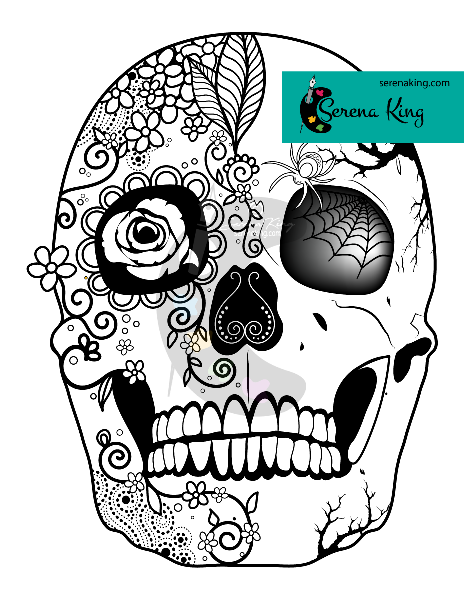 Floral Skull Coloring Pages, Set of 3 Printable Coloring Sheets